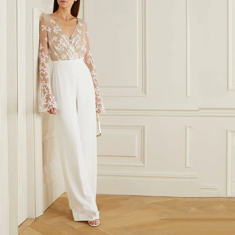 Комбинезон в стиле бохо свадебное платье кружевной пляжный брючный костюм 2021 с