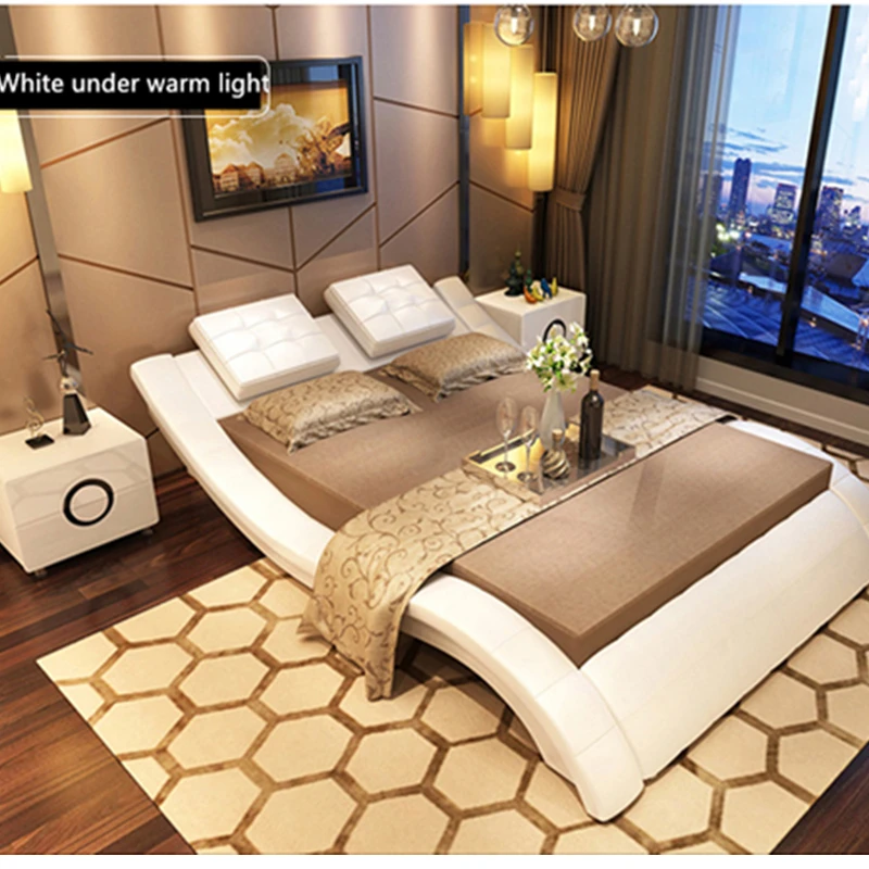 Королевская кровать из натуральной кожи Современная Классическая Роскошная