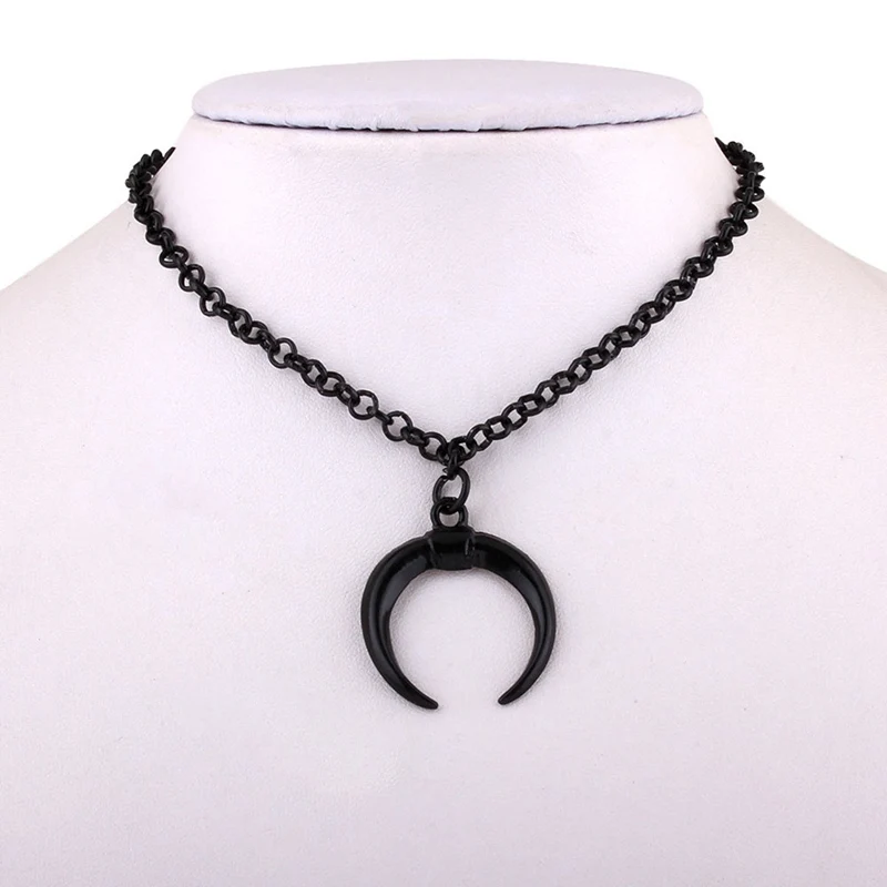 Панк полумесяц Кулон ожерелье подвеска в форме половины Луны черная цепочка