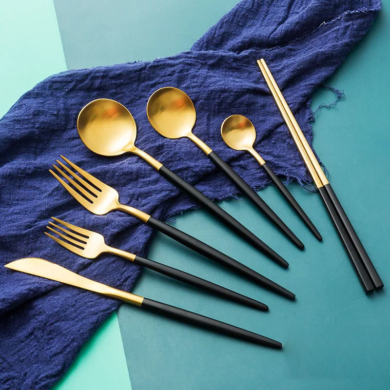 

Black Silver Cutlery Set Noble Kitchen Tableware Restaurant Upscale Western Tableware Steak Knife Fork Coffee Spoon Teaspoon
