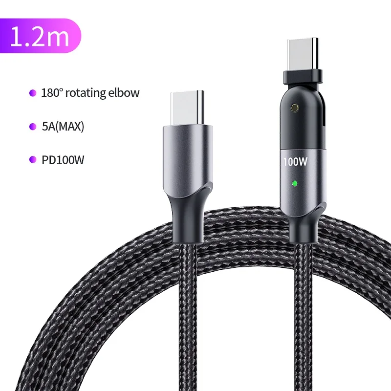 

UGI 180 Rotate 60W 100W 5A PD Fast Charging Cable Quick Charger Type C USB C Cable Sync Data For Samsung Xiaomi RedMi 1.2m 2m