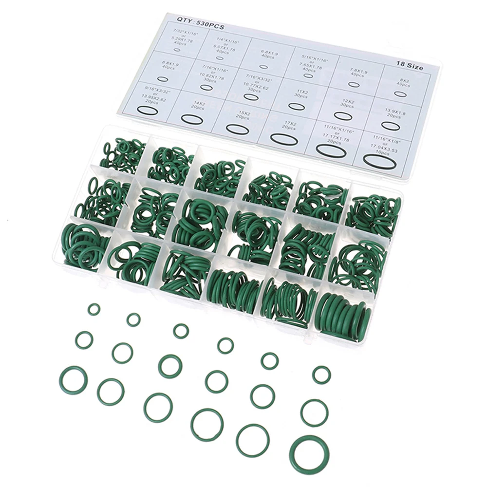 

530pcs Seal O-ring Kit Green Rubber Repair Waterproof Gasket Set Car Air Conditioning Gasket Sealant Box Set Car Accessories