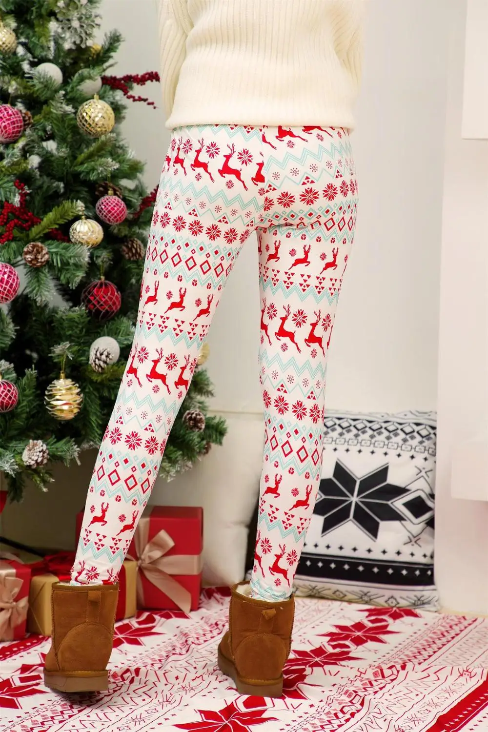

New Year Festive Woman's Christmas Pants Print Drawstring Casual Warm Pants Long Drawers Sweatpants Slim Trousers New Plus Size