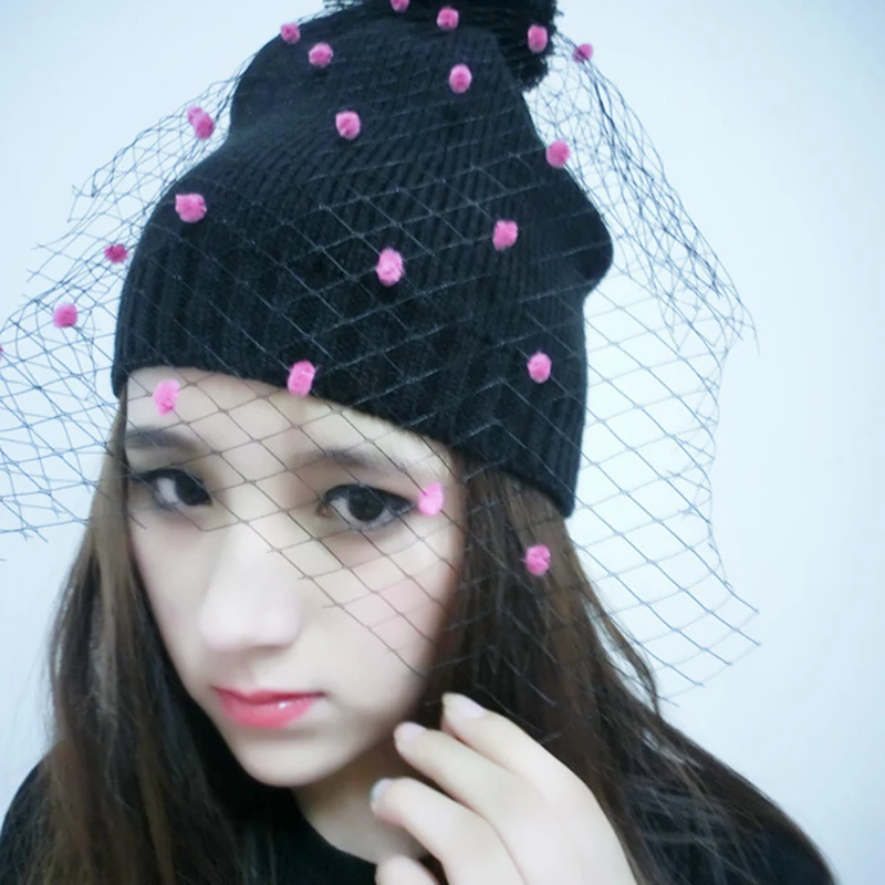 ZLD зимняя новая модная шапка chapeau femme женская вуаль вязаная шляпа теплая шерстяная уличная Ретро шляпа с вуалью Сексуальная сетчатая шляпа сомбреро - Цвет: 3