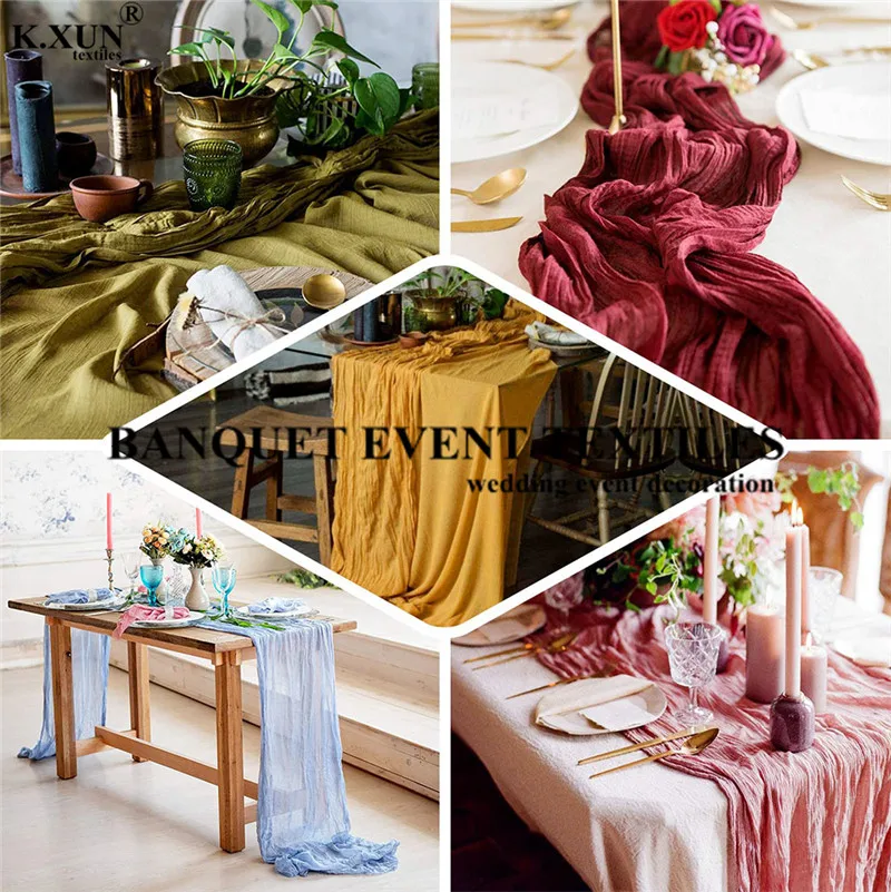 

130cm Width Rustic Gauze Table Runner Party Cheesecloth Tablecloth Runners For Wedding Event Party Decoration