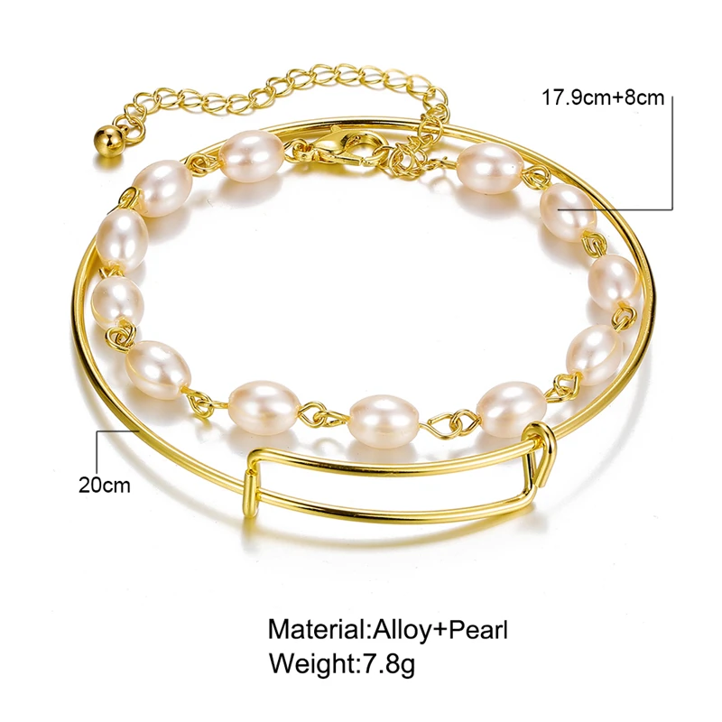 

2Pcs Trendy Pearl Bangles Bracelets Set For Women Girls Fashion Multilayer Gold Metal Bracelet Gifts Jewelry