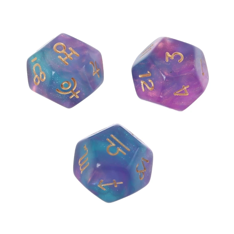 

831C 3pc/set 12-sided Astrology Zodiac Signs Resin Dice For Constellation Divination Toys Multi Sided Dice For Astrologers