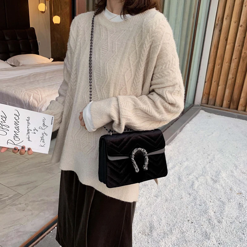 

Women Bag Velour Shoulder Bag Solid Color Chain Buckle Crossbody Bolsa Feminina Luxury Handbags Women Bags Designer Sac A Main