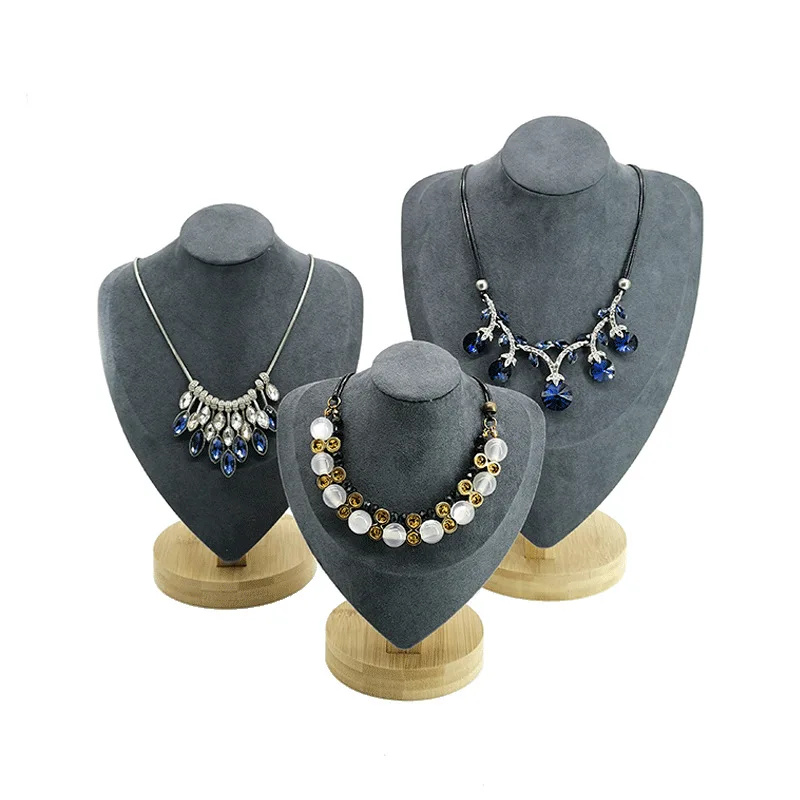 Jewelry Display Stand Wood Props Velvet Bust Necklace Mannequin Pendant Forms Portrait Holder Rack Shelf