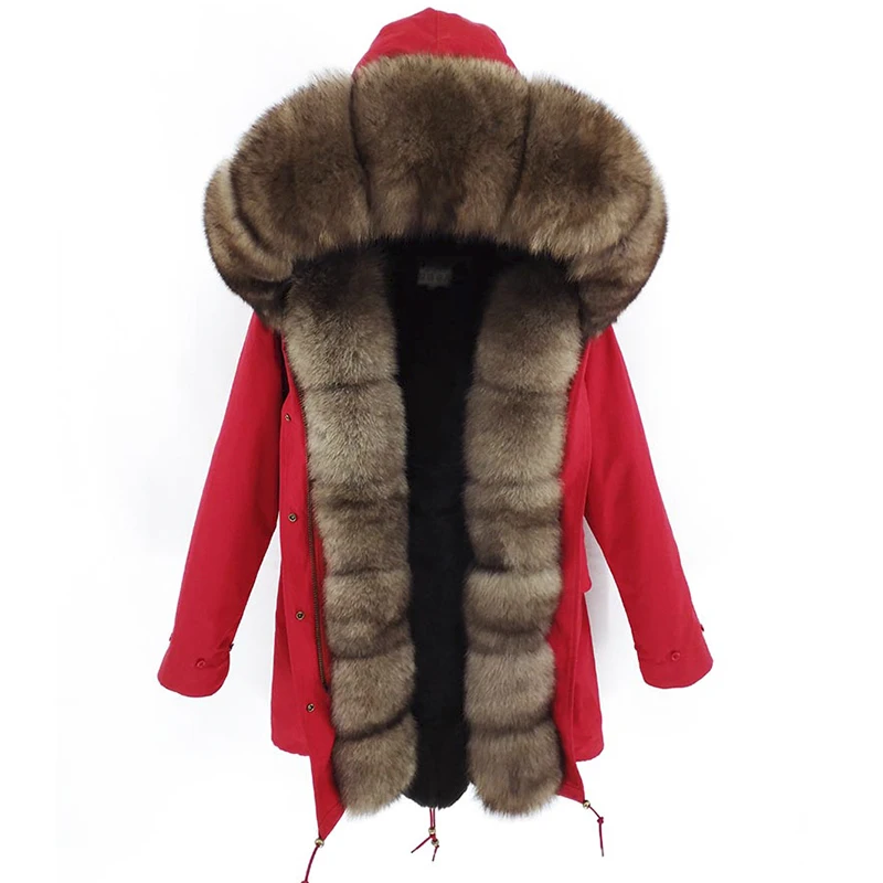 

New Long Parka Winter Jacket Women Real Fur Coat Natural Fox Fur Collar Hooded Warm Streetwear Luxury Casual Clothes Overcoat