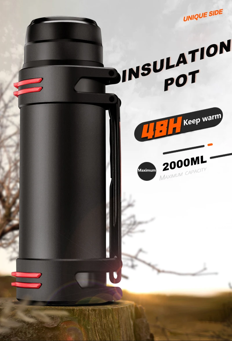 

1.2l//2l Travel Thermosflask Thermos Water Coffee Bottle Stainless Steel Coffee Cup Mug Heat Cold Preservation