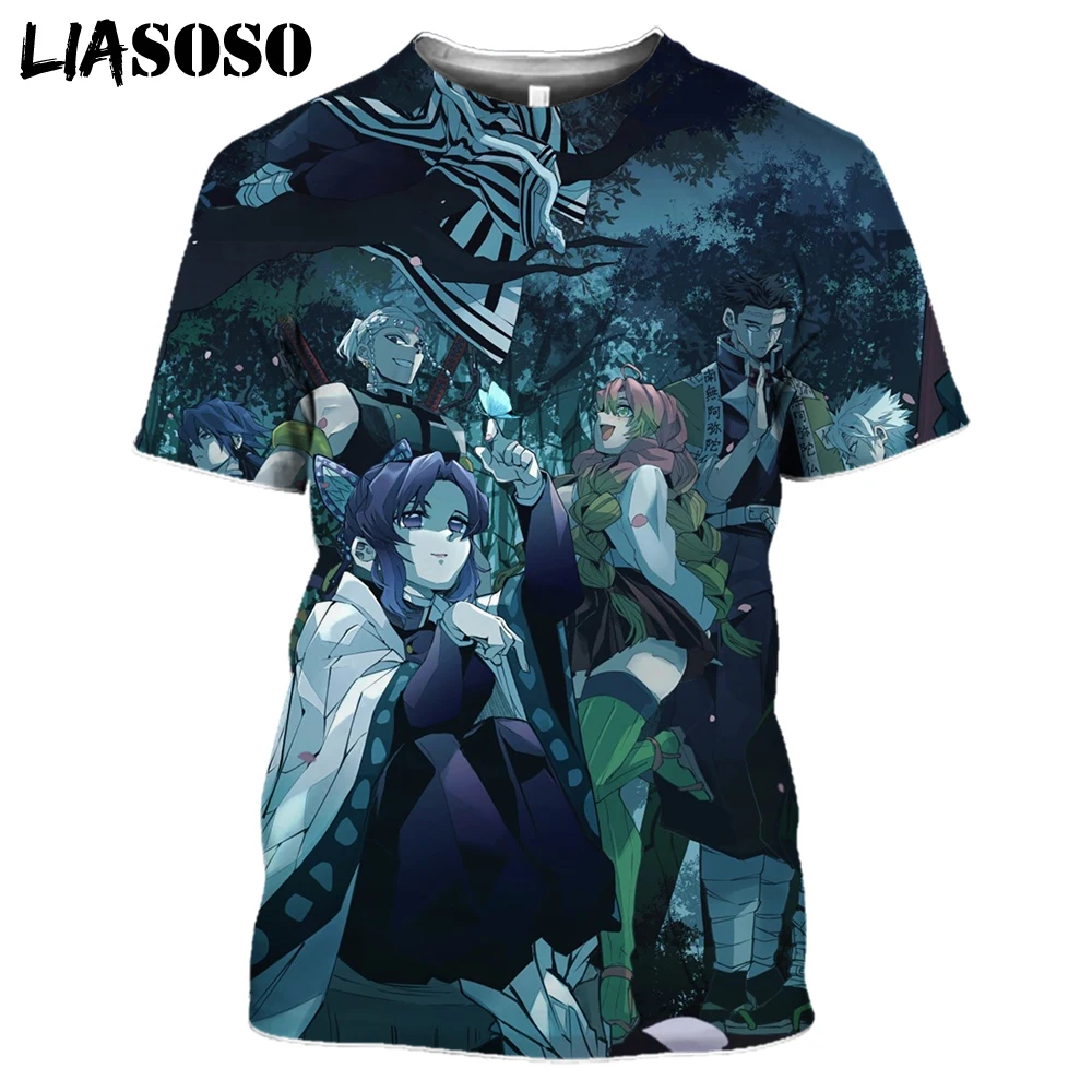

LIASOSO Cosplay Japanese Anime Clothes Men T-Shirt 3D Print Harajuku Demon Slayer Cool Summer Tops Casual 2021 New Cartoon