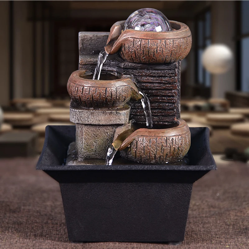 

Indoor Desktop Home Decor LED Fountain Resin Craft Tabletop Water Fountain Mini Waterfall Gift