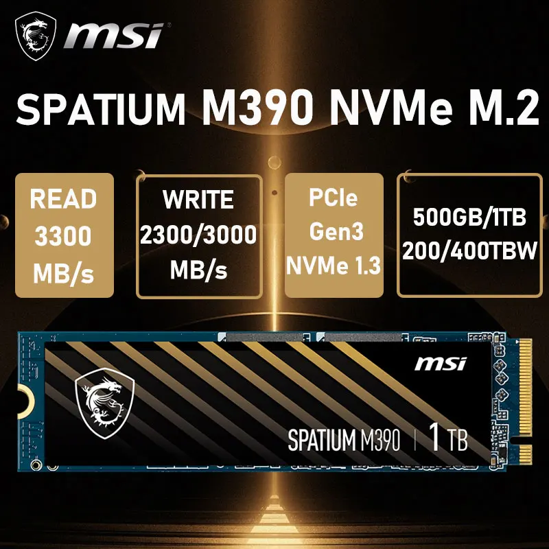 

MSI SPATIUM M390 NVMe M.2 2280 1TB 500G PCIe Gen3x4 NVMe 1.4 400 TBW SSD Internal Solid State Drive for Laptop Desktop SSD Drive