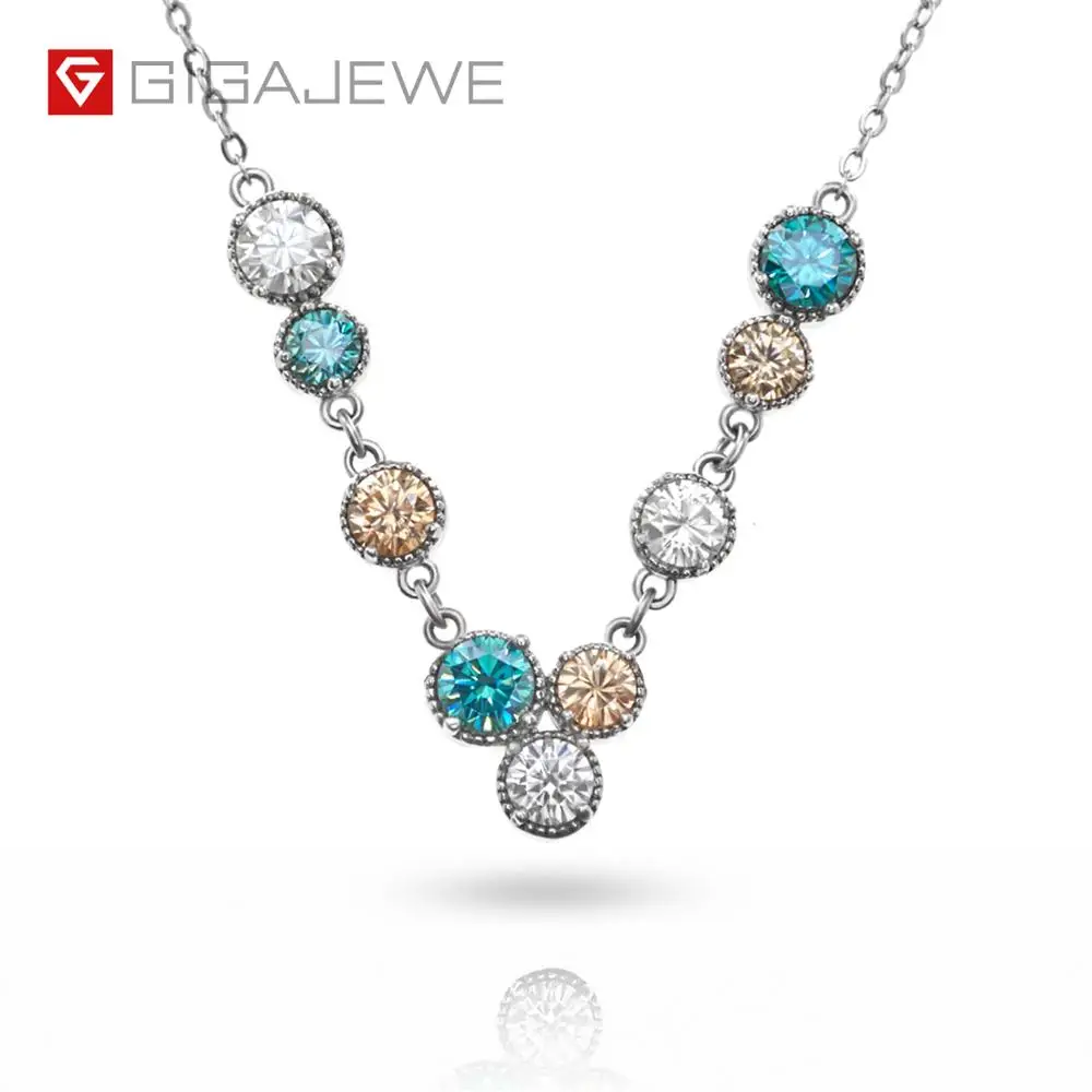 GIGAJEWE 3.6ct EF голубой золотой круглой огранки 18 К покрытое белым золотом 925 серебряное ожерелье с муассанитом алмазное испытание Пройденное ювелирное изделие подарок