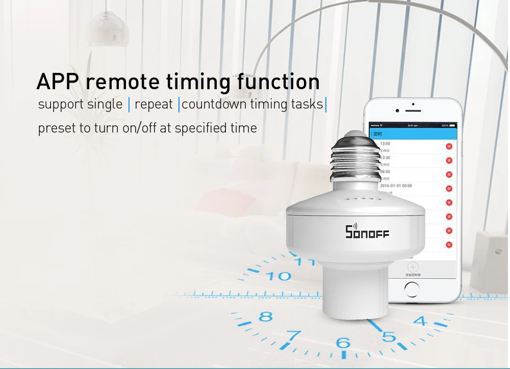 SONOFF Slampher E27 Wi-Fi RF 433 МГц беспроводной пульт дистанционного управления лампа-светильник лампа Держатель смарт-работа с Google Home Alexa гнездо