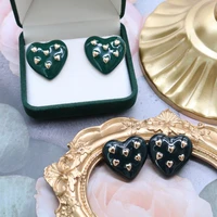 enamel heart earring trend black olive zircon alloy new designs rhinestone elegant retro brincos party accessories