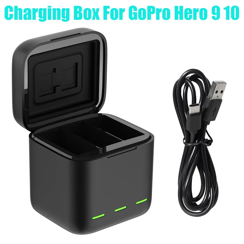 

GoPro Hero 10 9 Charging Box 3 Ways LED Light Battery Charger TF Card Storage Charging Box For GoPro Hero 9 10 Black Accessory