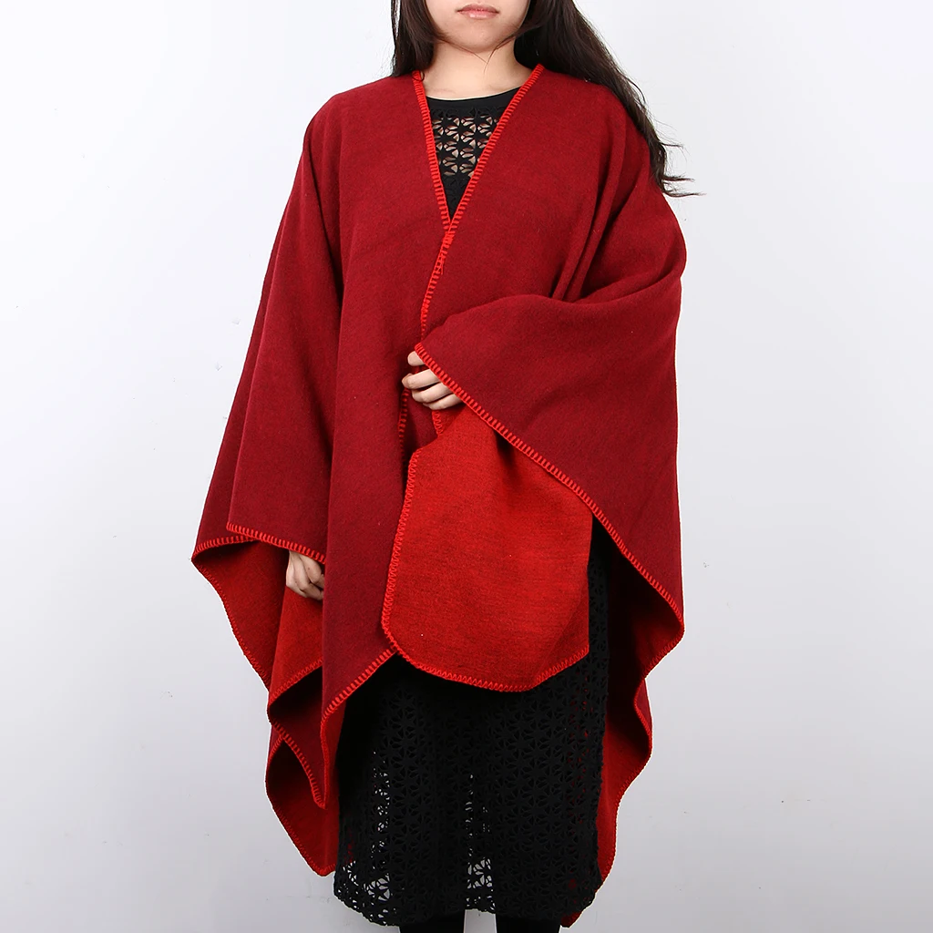 

Women Winter Wool Blended Poncho Capes Shawl Cardigans Sweater Coat