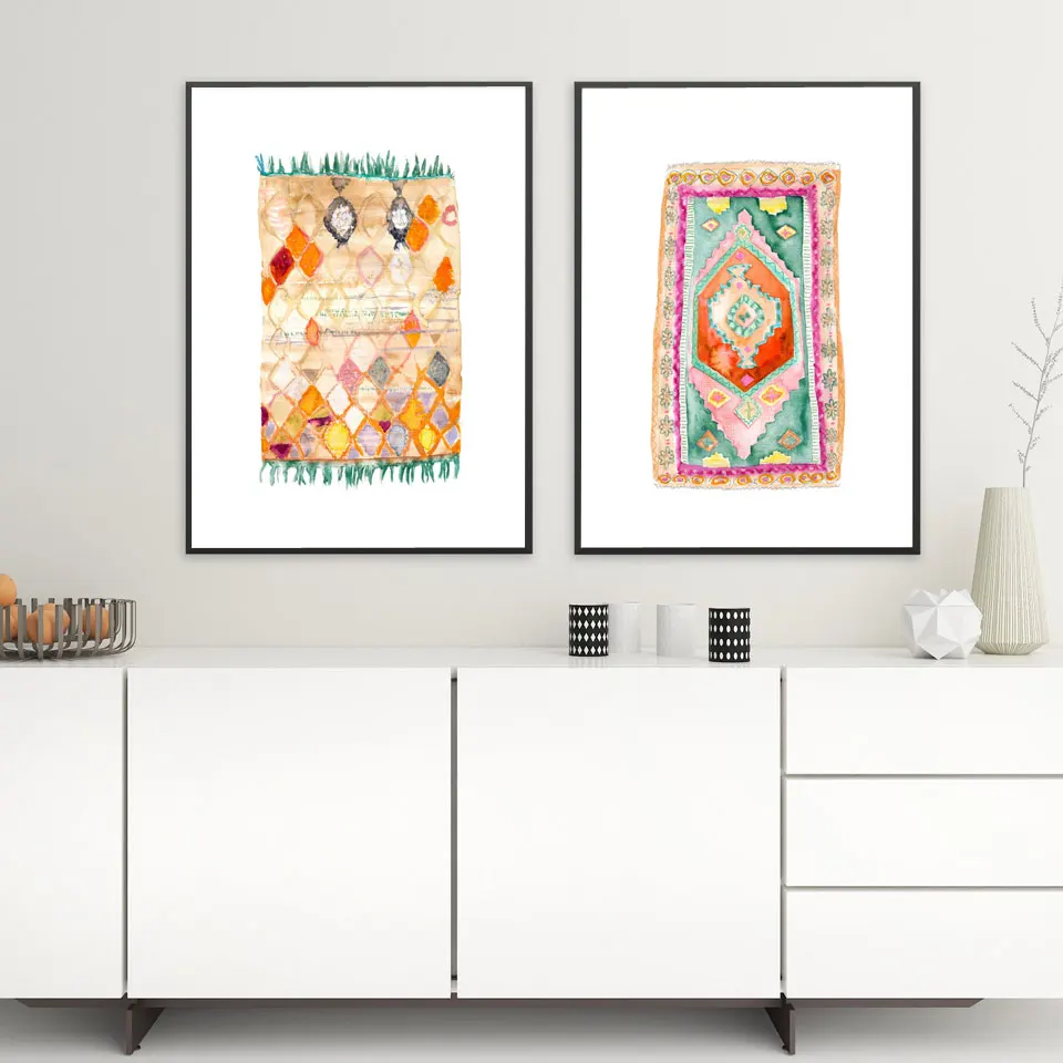 Винтажный Розовый ковер художественные принты Настенный декор в стиле бохо