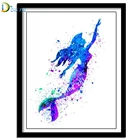 Акварельная картина из страз сделай сам, квадратная круглая абстрактная Мозаика из страз с изображением русалки, 5D Вышивка, декор для детской комнаты