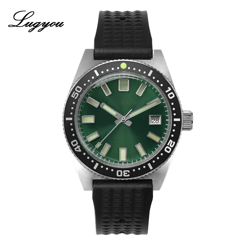 Rubber Green no logo Lugyou San Martin 62Mas мужские часы для ныряльщиков автоматические механические часы из нержавеющей стали с сапфировым вращающимся ободком 20 атм металлический браслет SLN - Цвет: Rubber Green no logo