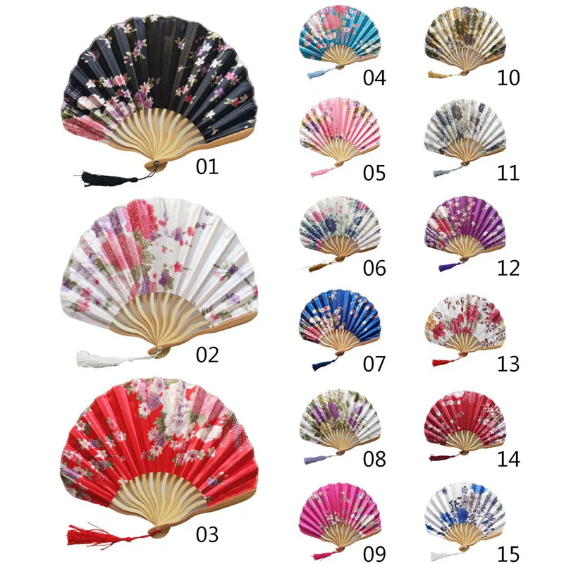 Exquisite Sakura Hand Folding Fan Satin Silk Peony Shell Bamboo Summer Fan Manual Fan Women Photo Props Decorations