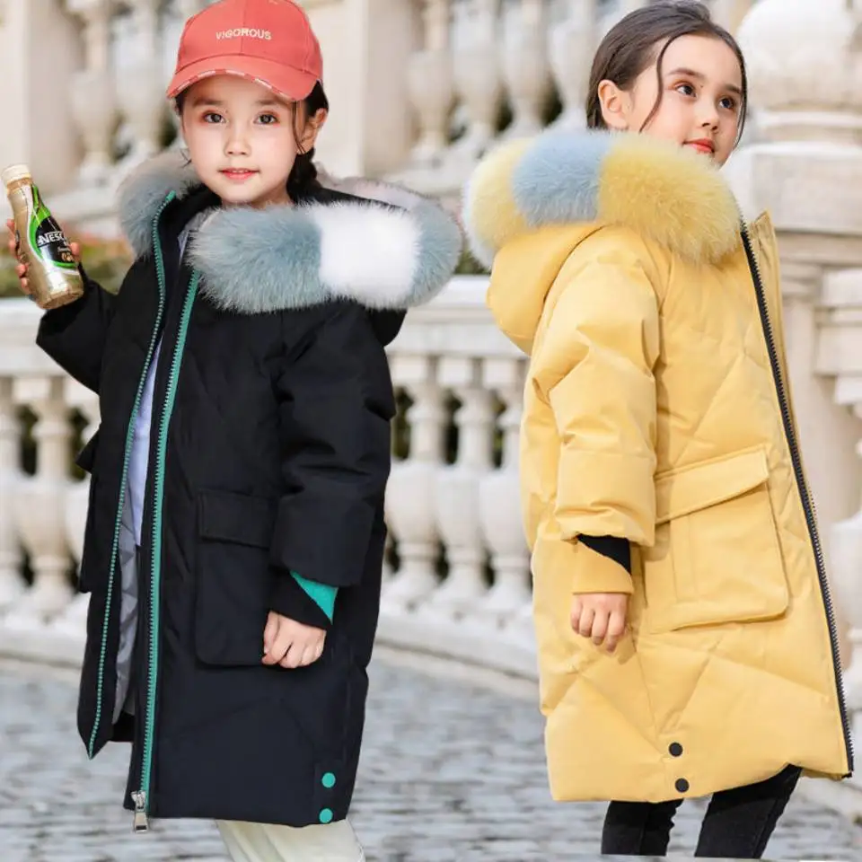 Купи Winter Long Overcoat 4-12 Years Children Girl Coat Hooded Thicken Warm Jackets Girls Solid Color Kids Girls Casual Outerwear за 1,303 рублей в магазине AliExpress