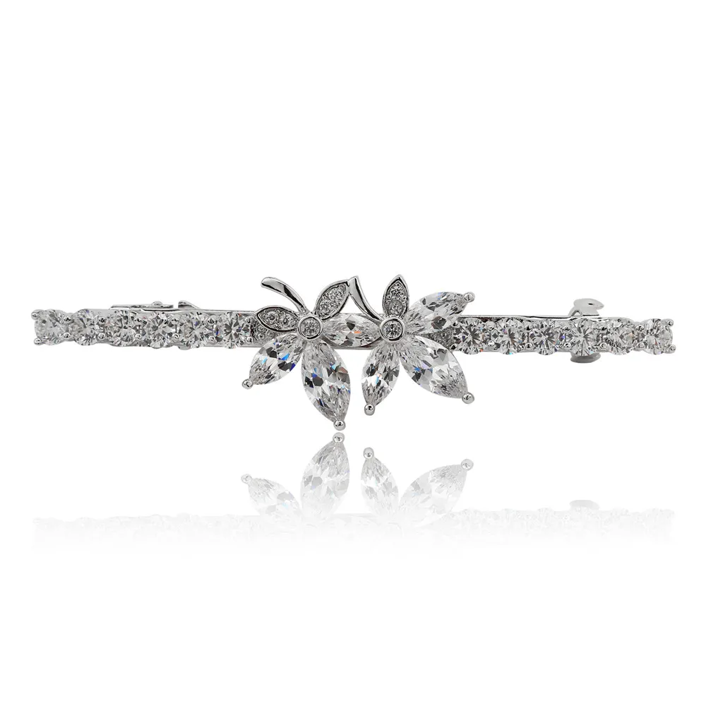 

2019 AAA Cubic Zirconia Leaf Hair Clips for Women Fashion Barrette Joyeria Bridal Wedding Accessories F00025