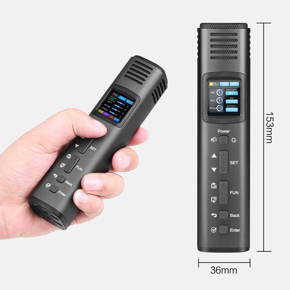 

Lannge HK-620 Multi-Functional DSP Intelligent Microphone Mobile Phone Microphone with USB Sound Card Colorful LCD Screen 5 Kind