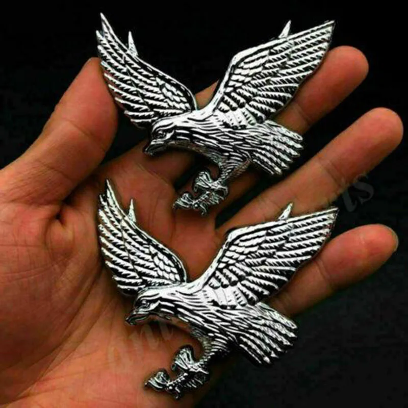 

2pcs Eagle Hawk Car Auto Stickers Metal Emblem 3D Badge Universal Cars Body Side Mark Silver for all car