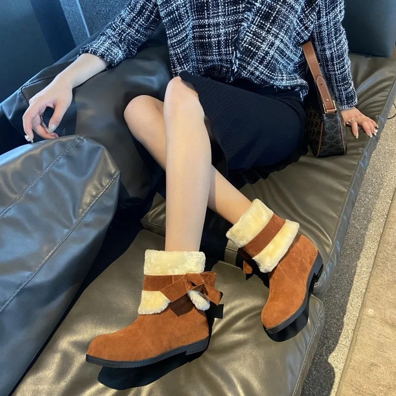 FXYCMMCQ The New Mid-tube Snow Boots Increase In Fashion and Classic Two-wear Women's Bow Warm Shoes 506