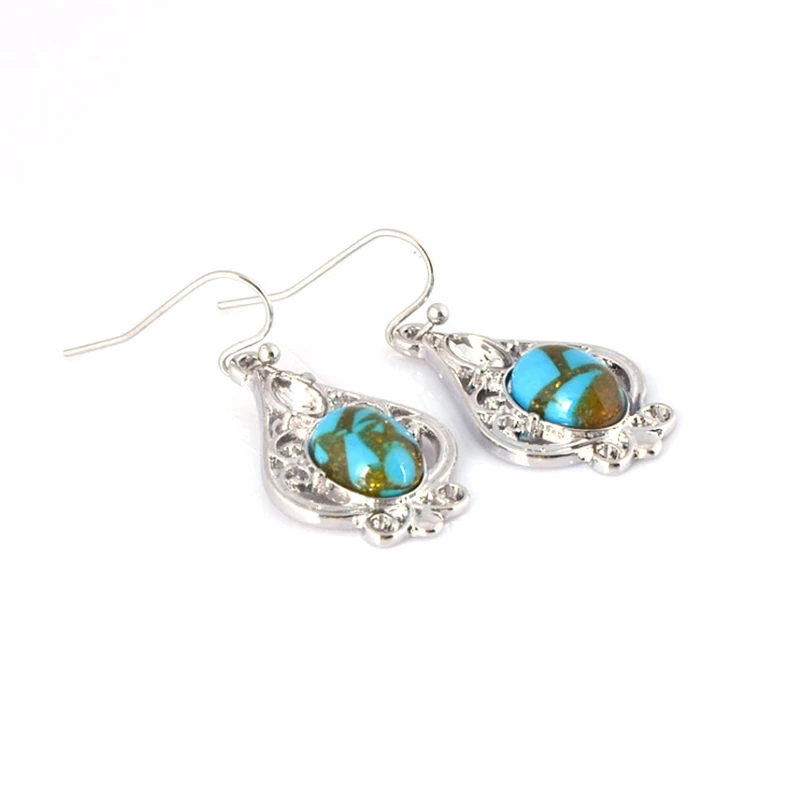 

European And American Women's Moon Stone Pendant Earrings New Pattern Hollow Water Drop Turquoise Earrings