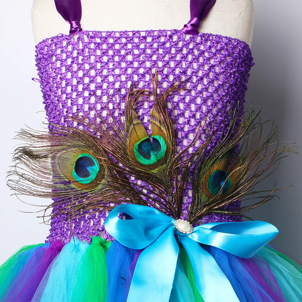 Платье-пачка с павлиньими цветами для девочек косплея вечевечерние перьями