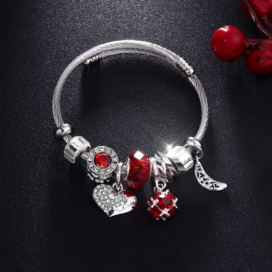 Браслет RAVIMOUR Love Heart DIY, браслет из хрустальных бусин, амулеты, браслеты и браслеты, модные индийские ювелирные изделия, стальная цепочка, браслет, Фирменный подарок