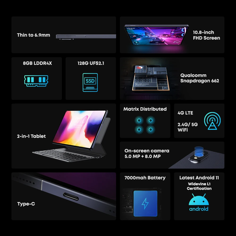 CHUWI HiPad Pro планшет на Android 11 восемь ядер экран 662 дюйма 8 ГБ + 10 | Компьютеры и офис