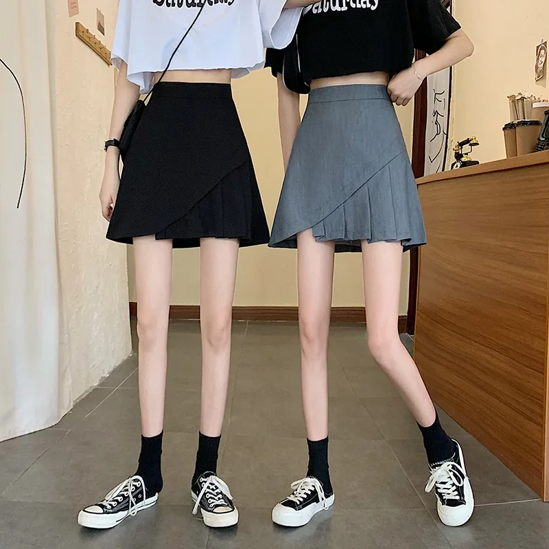 

Spring and summer 2021 Korean college style pleated skirt irregular loose high waist bust A-line skirt women medieval skirt