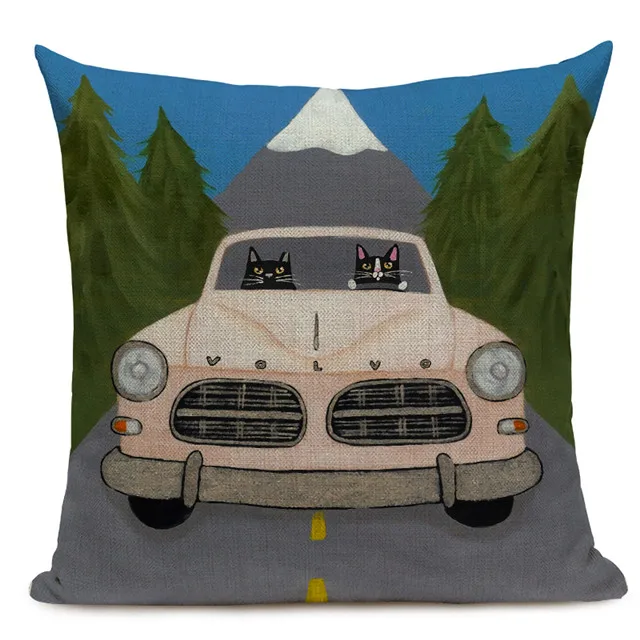 Hot Sale Pillow Lovely Cartoon Dog Cat Color Driving Car Vintage Almofadas 45X45CM Linen Pillow Decorative Linen Cushion Cover - Цвет: 7