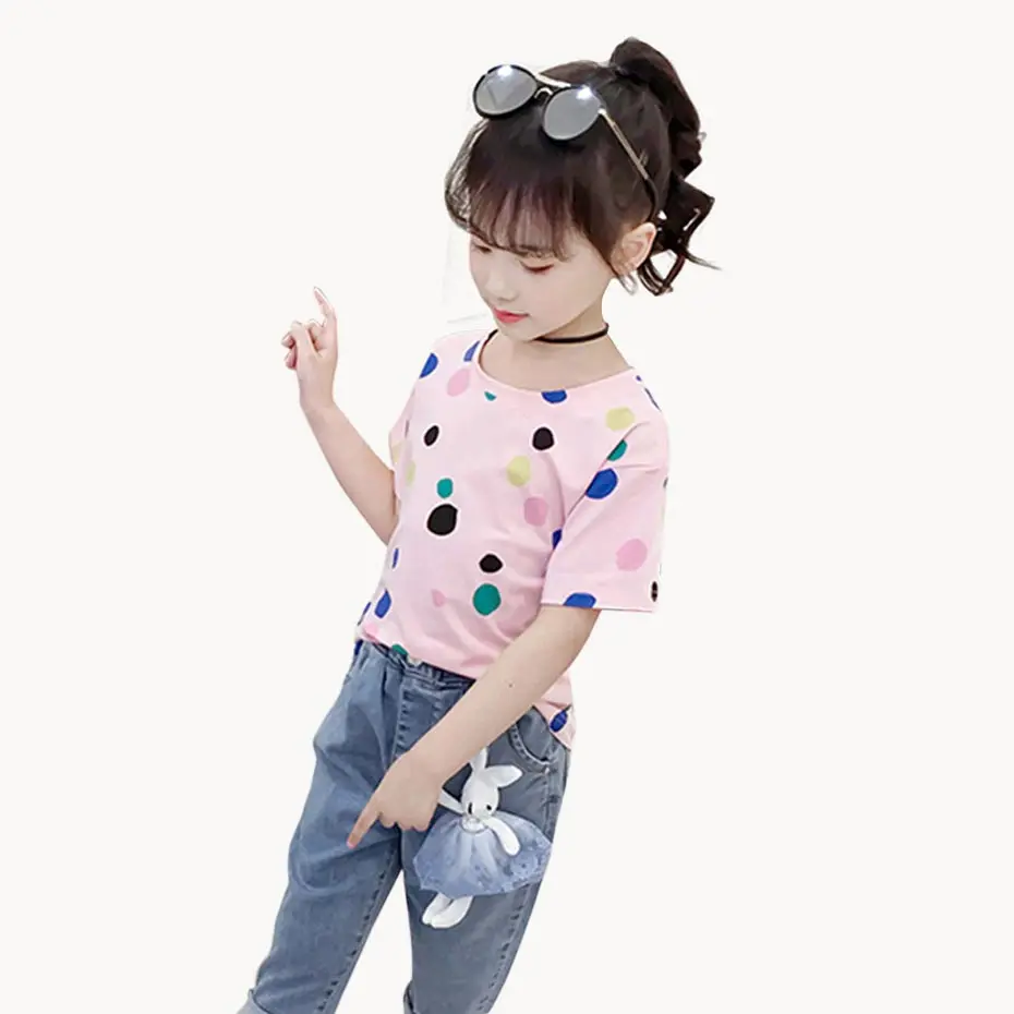 Футболки для девочек рубашка в горошек Детская футболка с короткими рукавами