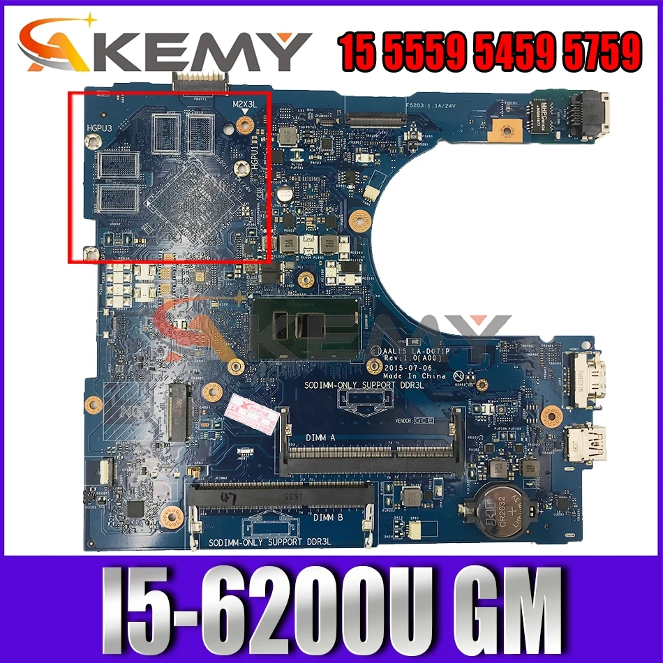 

Akemy I5-6200U FOR Dell Inspiron 15 5559 5459 5759 Laptop Motherboard AAL15 LA-D071P CN-0FV59D FV59D Mainboard 100% tested