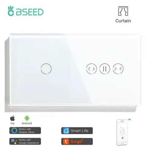 Умный сенсорный выключатель Bseed, 1 клавиша, Wi-Fi, смарт-занавеска с белой прозрачной стеклянной панелью, работает с приложением Tuya