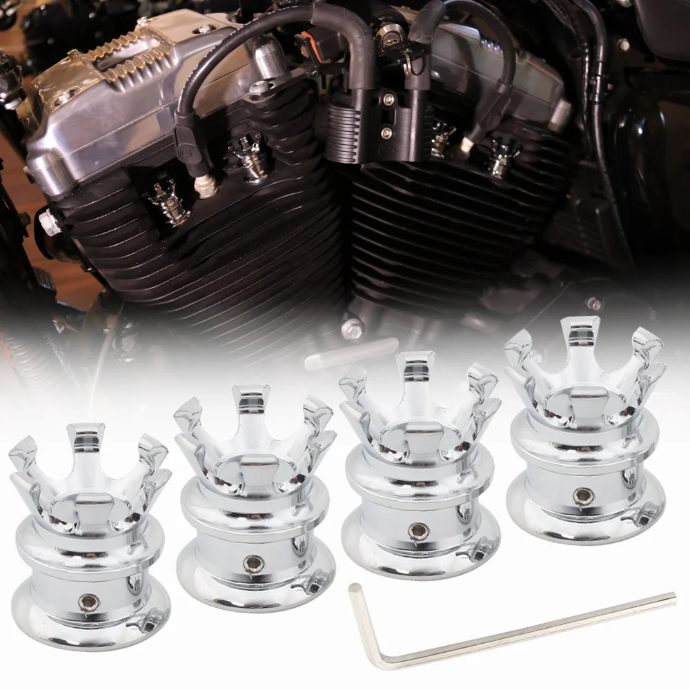 

Мотоциклетная Свеча зажигания Корона винт гайка головка болт крышка двигателя верхняя крышка для Harley Softail Dyna Sportster 4 шт. алюминий хром