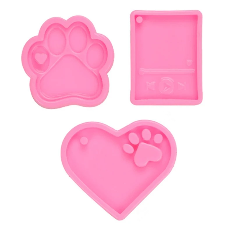 

3 Pcs/Set Dogs Paw Love Heart MP3 Keychain Epoxy Resin Mold Jewelry Pendants Silicone Mould DIY Crafts Ornaments Mold