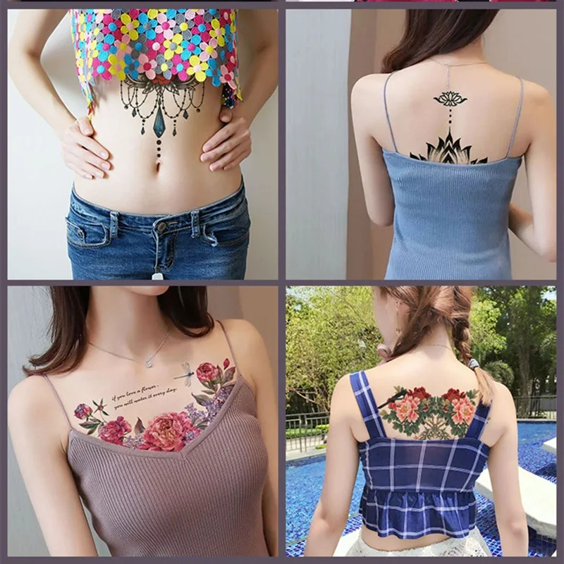 38 Kinds Adult Chest Back Tattoo Big Size Sexy Flowers Mandala Totem Waterproof Temporary Body Art Sticker tatouage temporaire images - 6