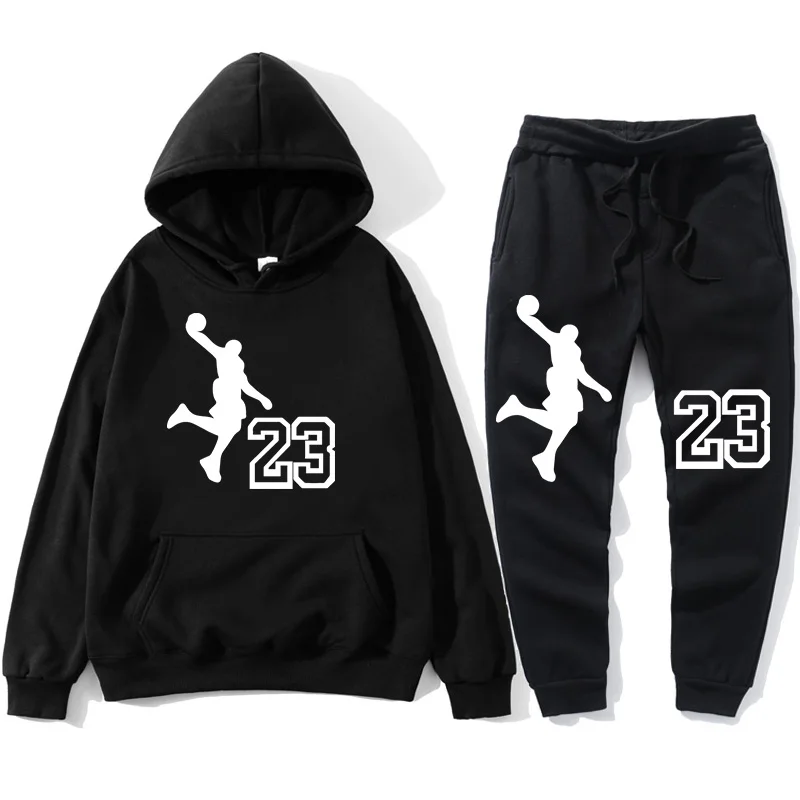 

2021 foreign trade new fashion brand printed solid color sweater suit men's sports leisure long-sleeved hoodie two-piece cross-b