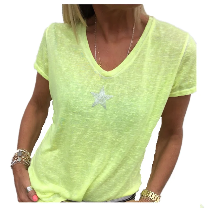 

Aesthetic V-neck Five-pointed Star Women's Short Sleeve Plus Size Women Punk 2020 Fashion Graphic Tees Women Aesthetic 90s