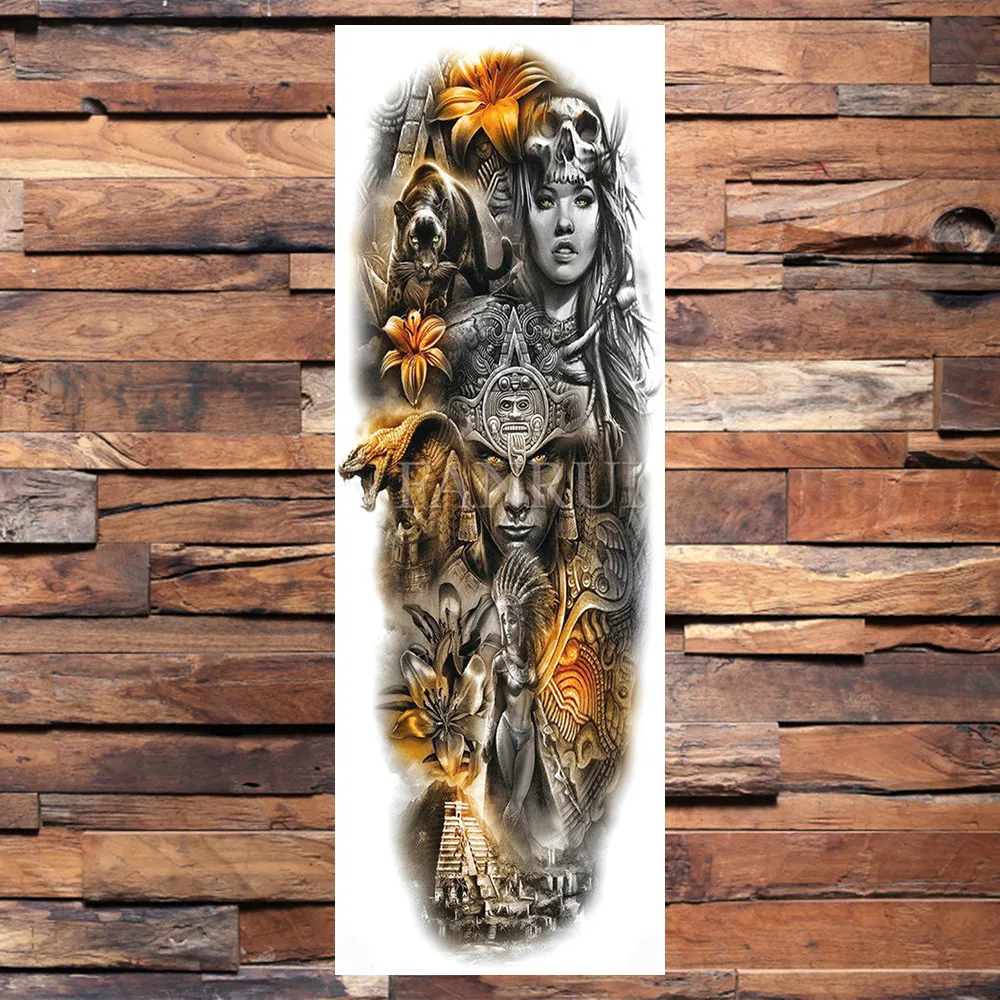 Золотистые индийские Временные татуировки на всю руку наклейки реалистичные