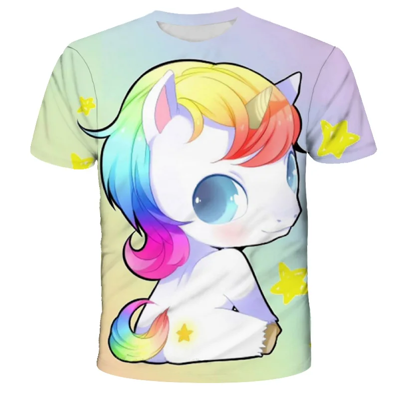 

Summer unicorn 3D printing cartoon pattern T-shirt boys and girls children's short-sleeved sports oversized T-shirt