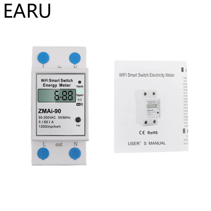 Умный измеритель мощности с Wi-Fi расхода энергии в ваттах/ч вольтметр 90-250 В