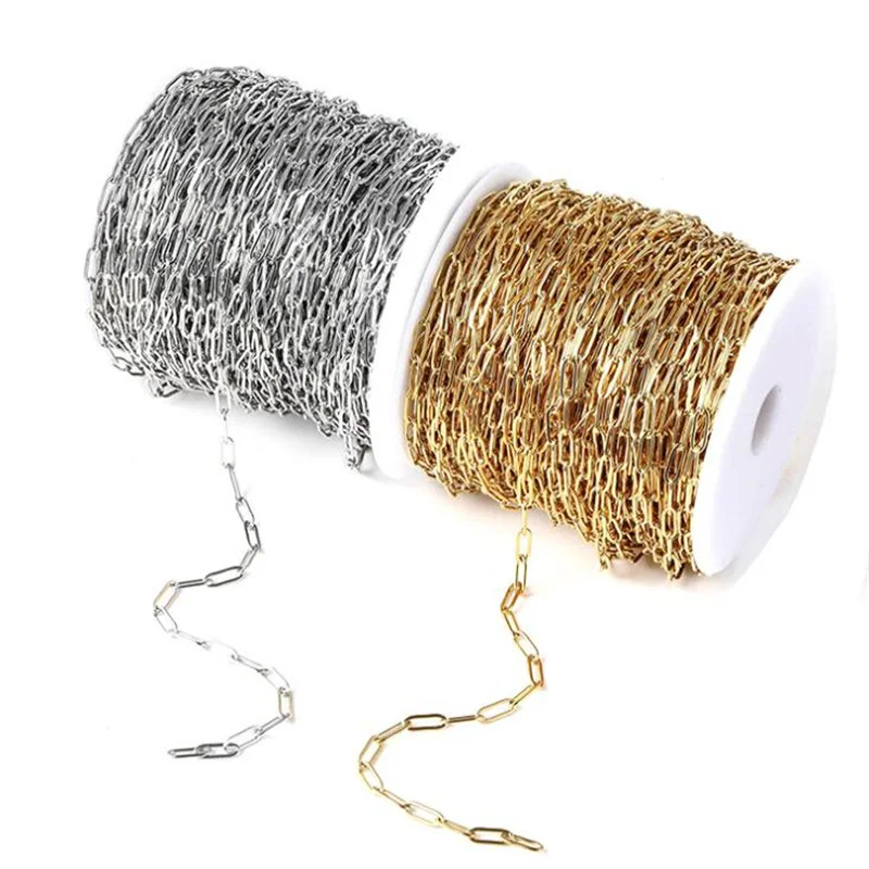 

1Meter 7mm Width Stainless Steel Gold Tone Rolo Cable Hip-hop Punk Chains for Jewelry Making Supplies Wholesale Lots Bulk